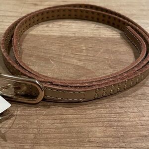 NWT J. Crew 100% leather gold beige skinny belt Old Money, business  Holiday LG